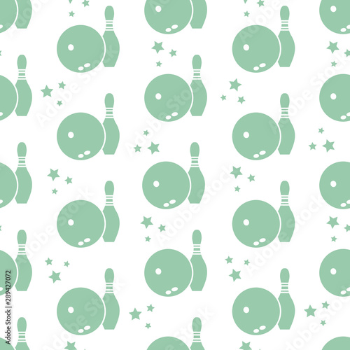 Seamless pattern with bowling pins and bowls.