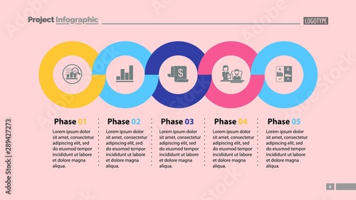 Sequence of five phases template. Business data. Graph, chart, design. Creative concept for infographic, report. Can be used for topics like marketing, economics, development