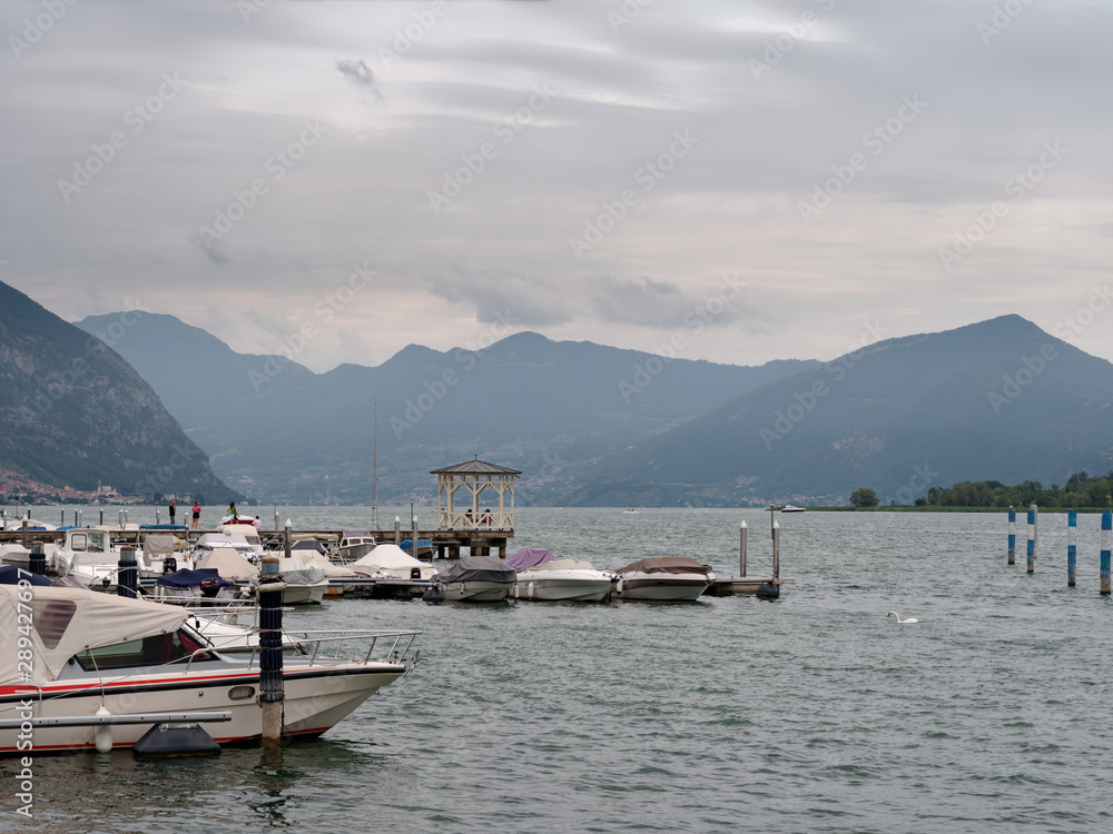 Sarnico, ITALY - August 7, 2019: Lake ISEO. city promenade