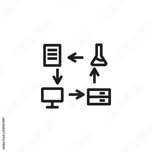 Big data science line icon. Beaker, file, computer, storage, exchange. Scientists concept. Vector illustration can be used for topics like chemistry, lab, research