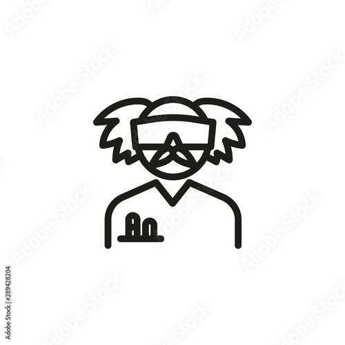 Crazy chemist line icon. Senior man in goggles with test tubes in pocket. Scientists concept. Vector illustration can be used for topics like chemistry, lab, research