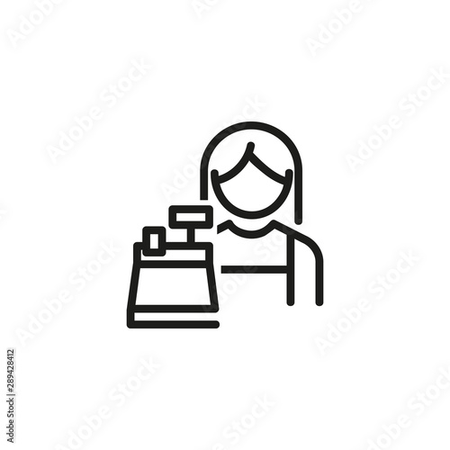 Female cashier line icon. Woman, worker, cash register, cashbox. Cashier concept. Vector illustration can be used for topics like payment, store, checkout