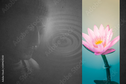 Buddha and Lotus flower peace of life and wisdom from Asian religion art design for background template