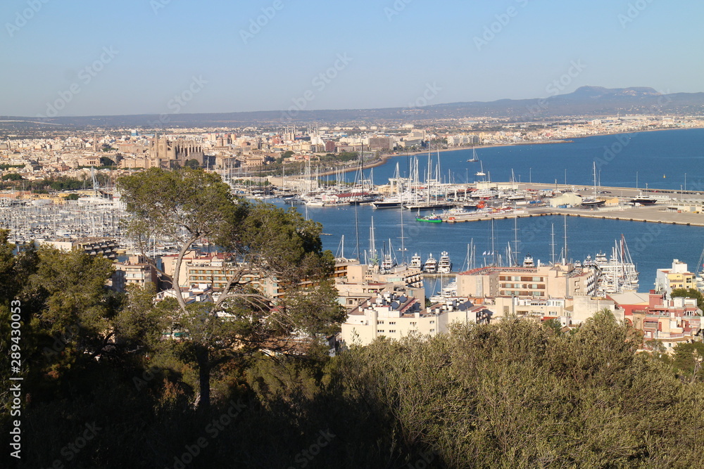 View from Bellver castle to haven in Palma de Mallorca, Spain
