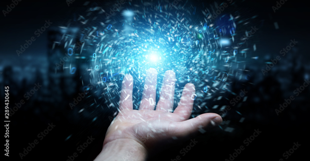Businessman creating new futuristic energy power source 3D rendering Businessman creating new futuristic energy power source 3D rendering