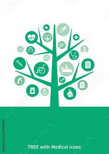 医療 福祉 介護 保険 イメージ アイコン 樹木 Tree with medical icons green