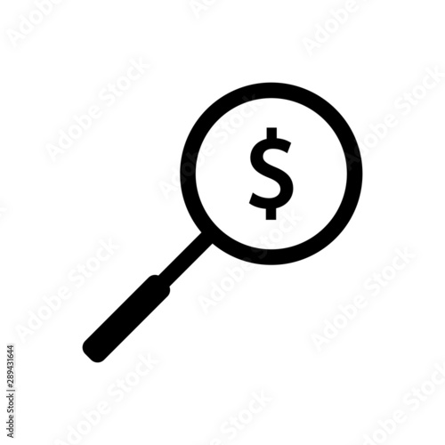 Looking For Money or find best offer price black vector icon or sign. Flat design pictogram vector isolated on white background