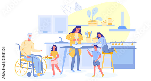 , Characters Visiting Grandfather, Mom Cook Dinner