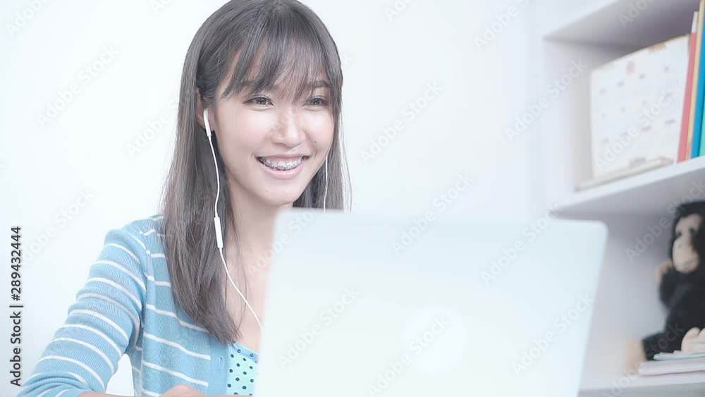 Teenage girls are video on the laptop. Teenage girls are video on the laptop.