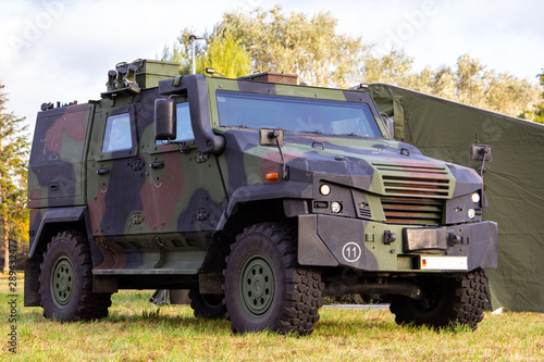 Wheeled armoured vehicle from german army stands on a field