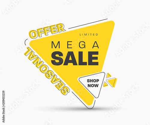 Template of yellow triangular vector banner with stroke for discounts.