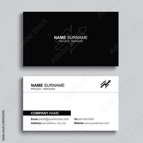 Minimal business card print template design. Black color and simple clean layout.