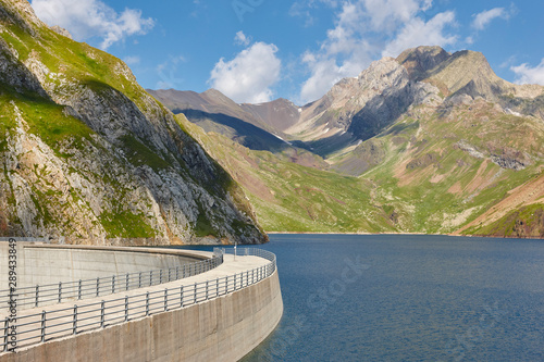 Llauset dam in Aragon. Hydroelectric energy power. Trekking route photo