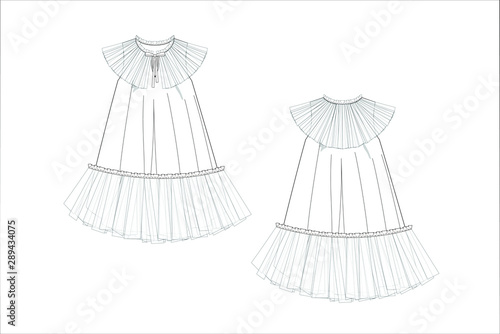 drawn fashion Decorative dress, clothing, Vector illustration in old ink style for girl kids