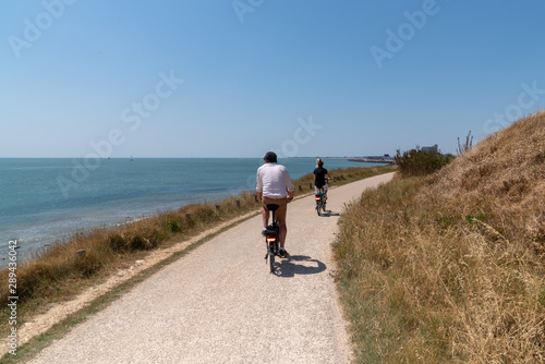 bike path on the beach of La Rochelle Charente in France photo