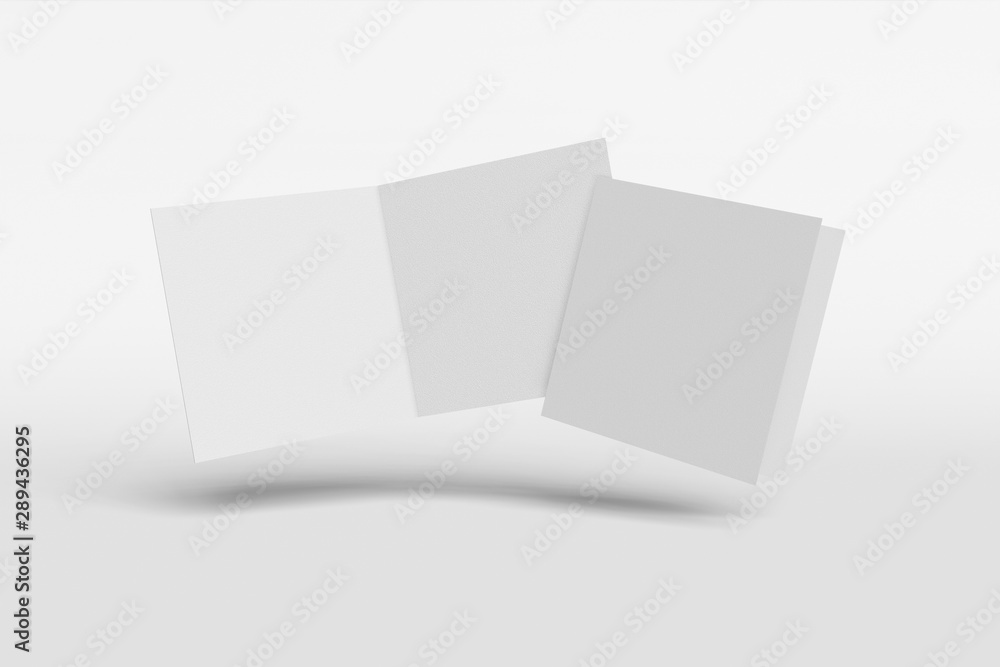 Two Mockup square booklet, brochure, invitation isolated on a white background with hard cover and realistic shadow. 3D rendering.