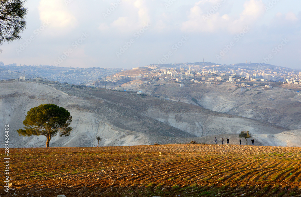 Beautiful view of the countryside and mountains in Palestine. Stock