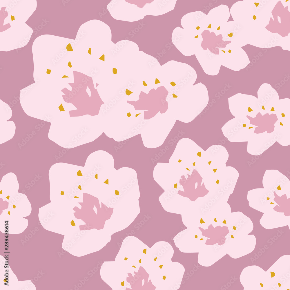 Vector seamless pattern of spring cherry blossoms