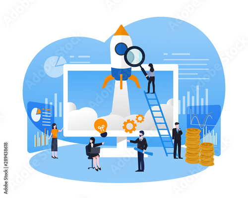 Business startup. Teamwork, team management, planning and strategy concept. Illustration for website, landing page, business presentation and infographic
