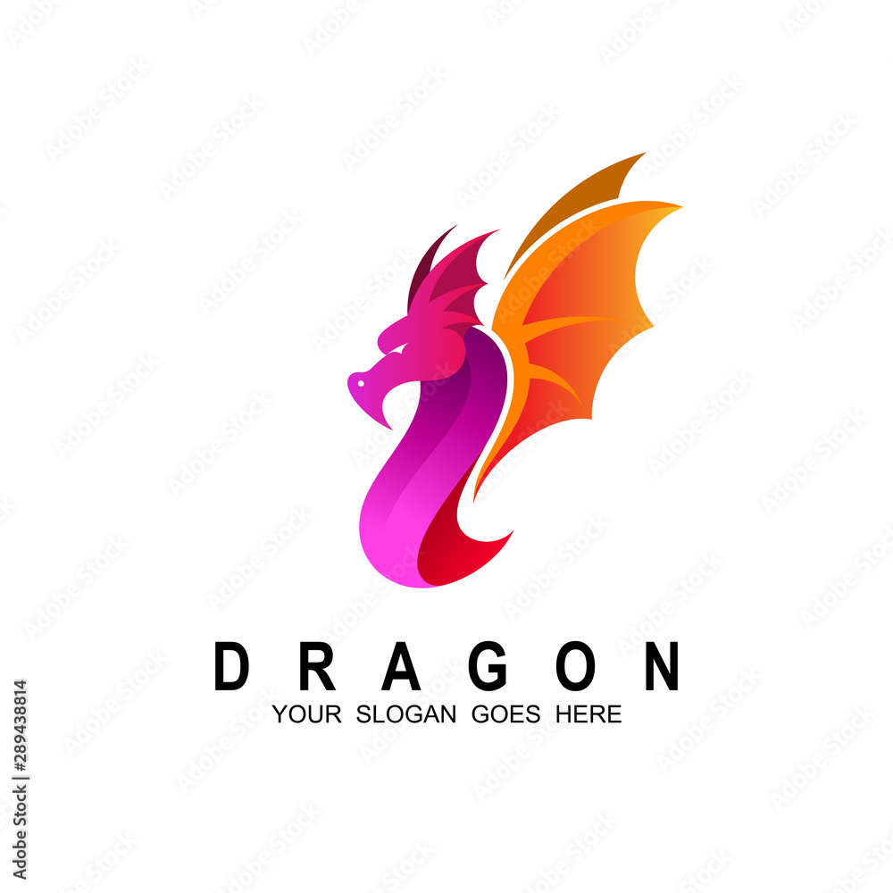 Obraz premium dragon logo + dragon and fire + game application icon ,china company icon