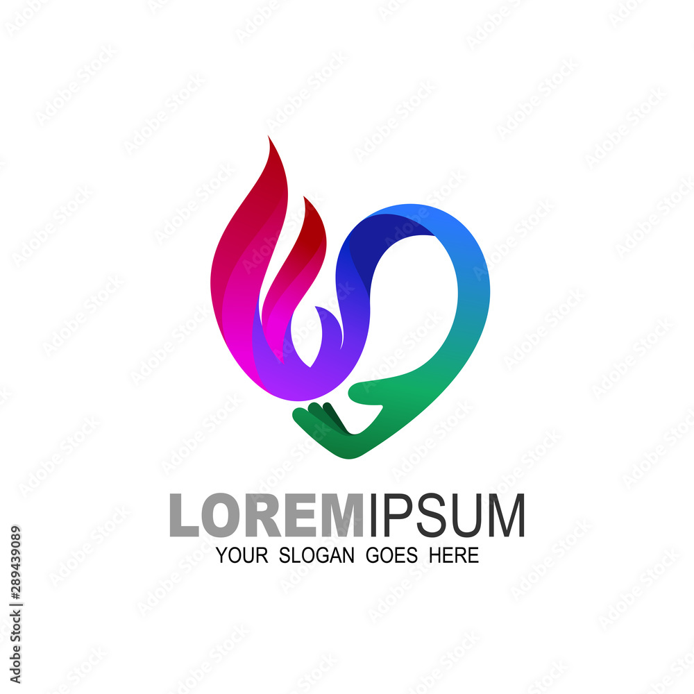 Obraz premium Heart logo and fire design combination, charity logo , warm icon