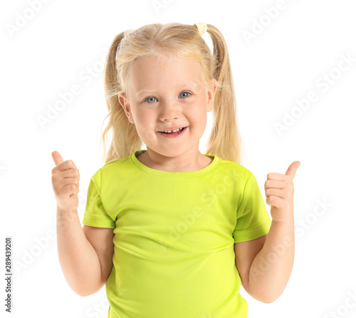 Cute little girl showing th...