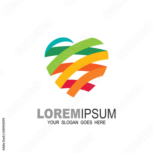 Free Download heart logo and ribbon with colorful design template, valentines day logo, medical icon - GFXLoad