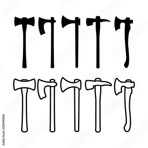 Ancient old axes monochrome set. Vector illustration.