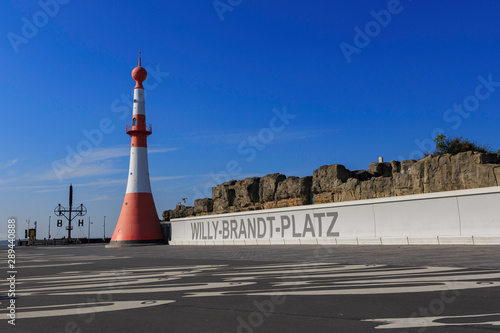 Bremerhaven,Germany,9,2014;Willi Brant Square and old lighthouse