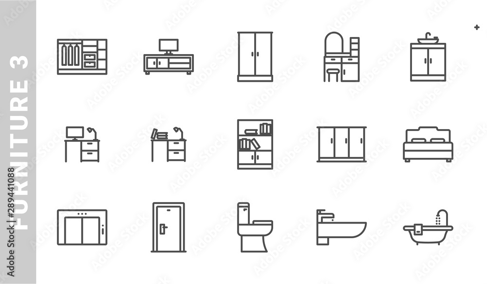 furniture 3 icon set. Outline Style. each made in 64x64 pixel