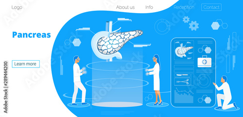 Pancreas doctors examine, treat pancreatitis. A tiny therapist looks through a virtual window at a hologram.