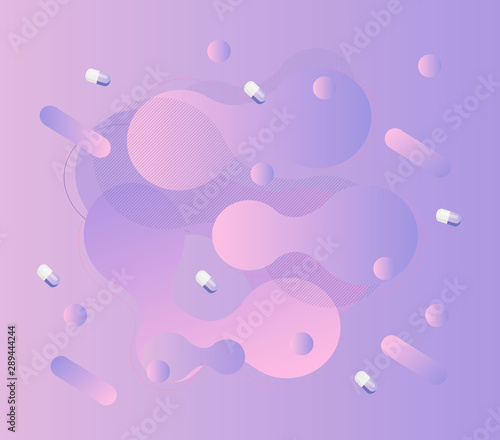 Probiotics bacteria fluid banner vector. Symbol of gut flora with capsules, tablets.
