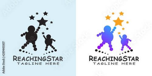 child logo reaching for the star, kids dream icon -vector
