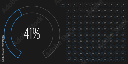 Set of circular sector percentage diagrams meters from 0 to 100 ready-to-use for web design, user interface UI or infographic - indicator with blue