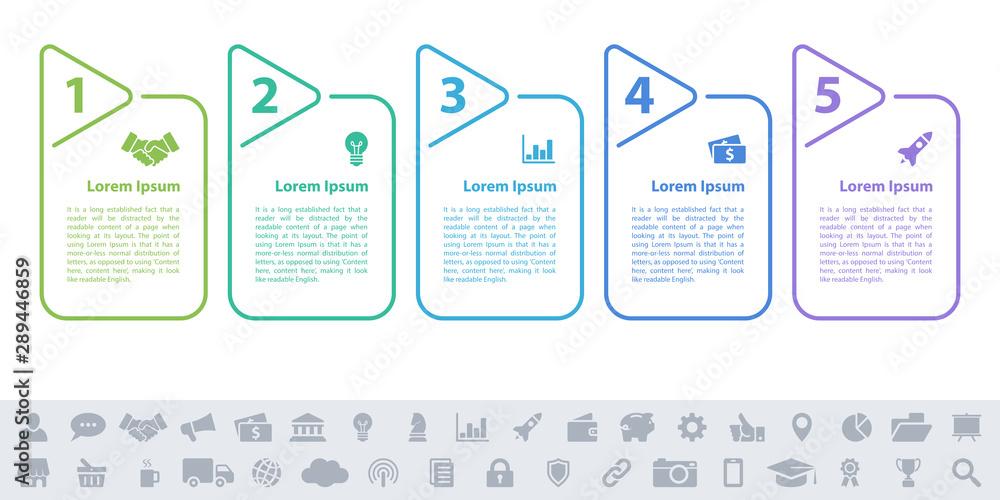 Business infographic design template with 5 steps or options using for process diagram, workflow layout, flow chart, infograph and banner Business infographic design template with 5 steps or options using for process diagram, workflow layout, flow chart, infograph and banner