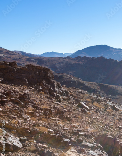 Amazing Sunrise at Sinai Mountain, Beautiful dawn in Egypt, Beautiful view from the mountain 