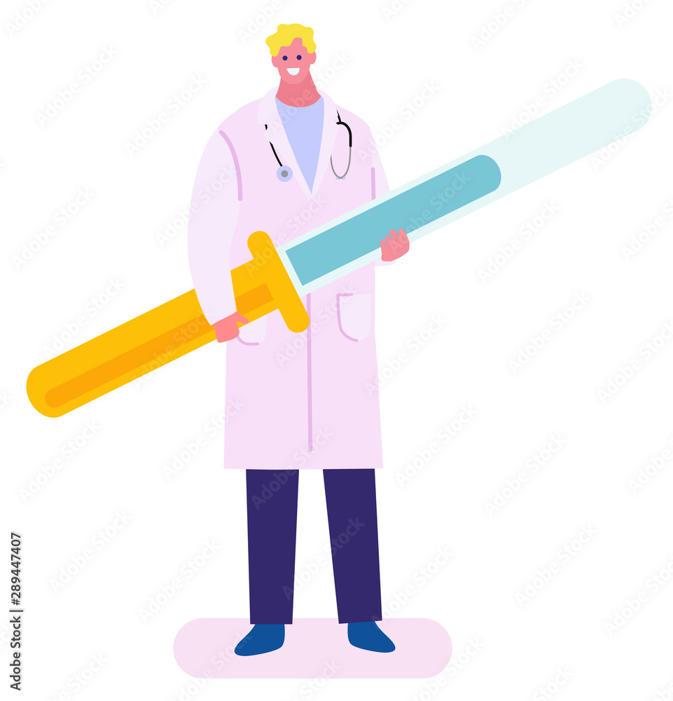a doctor with a pipette, design concept. Vector style cartoon illustration. isolated on white, hero character a doctor with a pipette, design concept. Vector style cartoon illustration. isolated on white, hero character