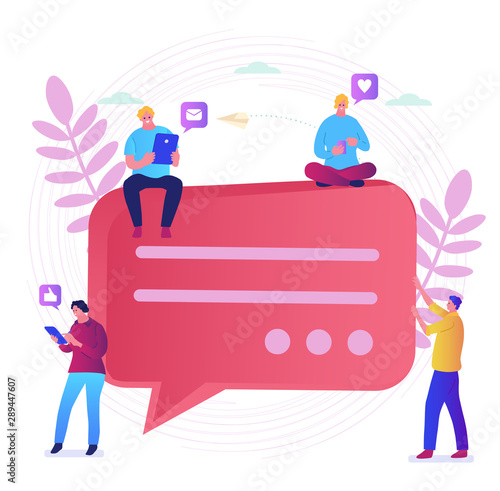 Social media,social network concept with smart phone. Vector people character chatting with phones. Vector cartoon illustration