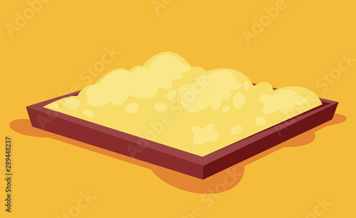 Sandbox on orange background, element of playground. School sander, box with sand, recreation place, preschool sign, childhood entertainment vector