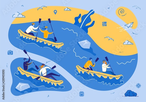 Kayaking or Rafting Sport Competition. Extreme