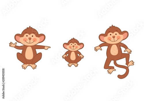 Set of cute monkeys