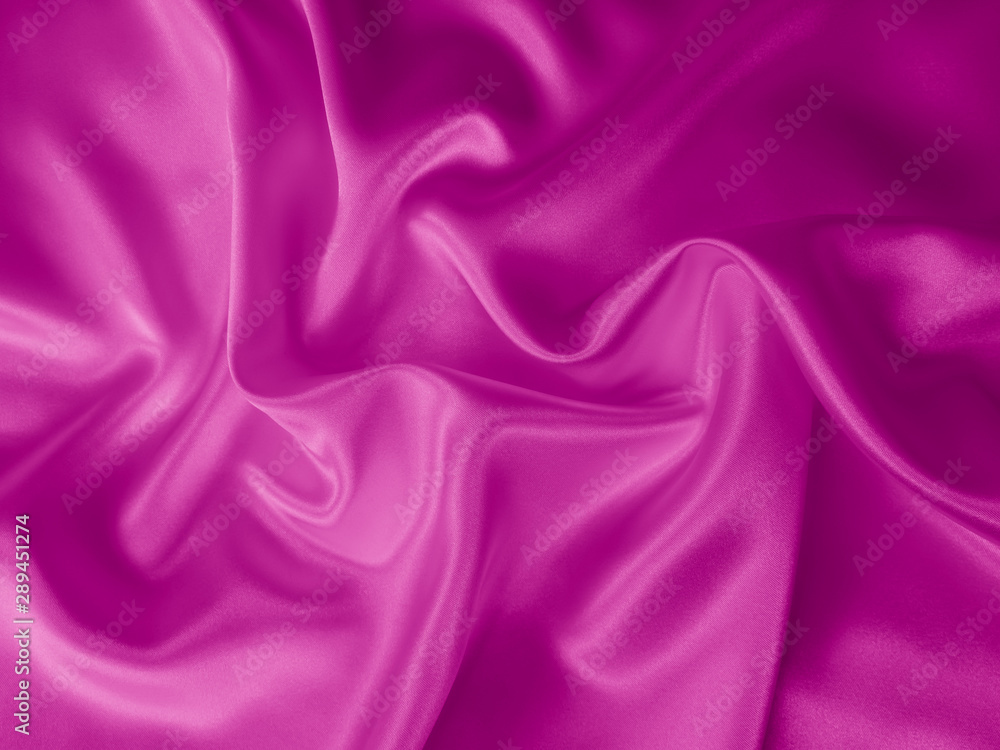 Fototapeta premium Beautiful smooth elegant wavy hot pink satin silk luxury cloth fabric texture, abstract background design.