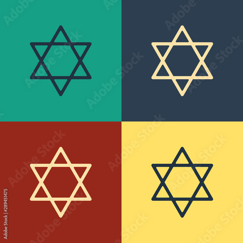 Color Star of David icon isolated on color background. Jewish religion symbol. Symbol of Israel. Vintage style drawing. Vector Illustration