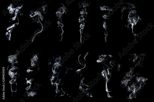 Set of soft hite smoke in black background.