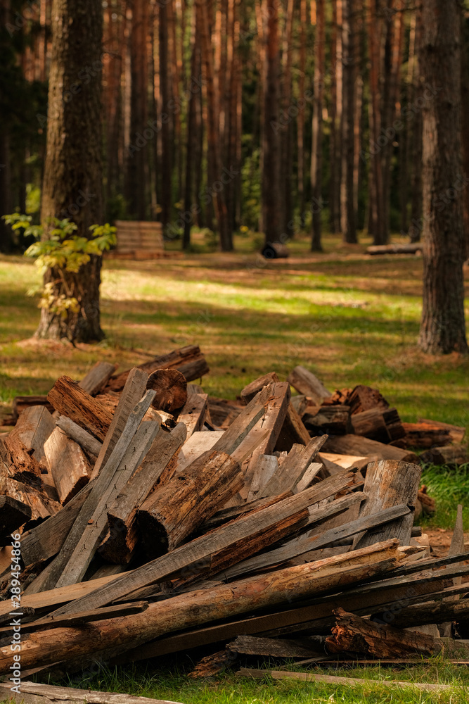 A pile of old wood from house building. Wood recycling. Eco environment concept. A pile of old wood from house building. Wood recycling. Eco environment concept.