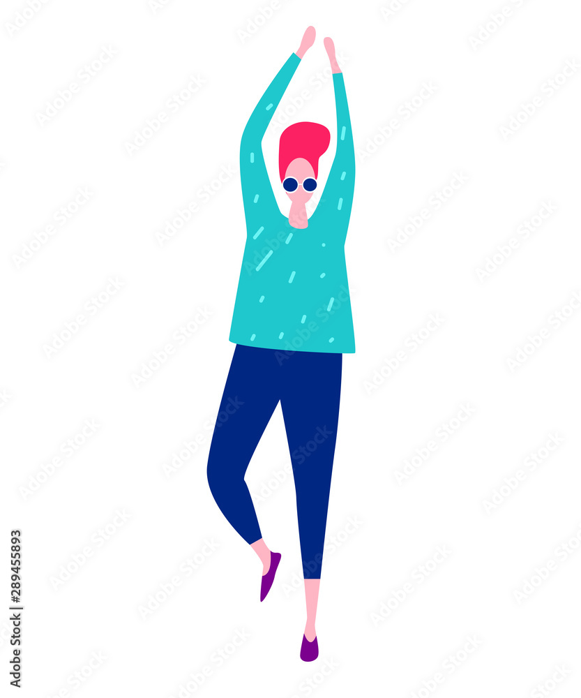 Happy dancing man. Male having fun, dance, jump. Joyful disco party. Flat vector illustration. Happy dancing man. Male having fun, dance, jump. Joyful disco party. Flat vector illustration.