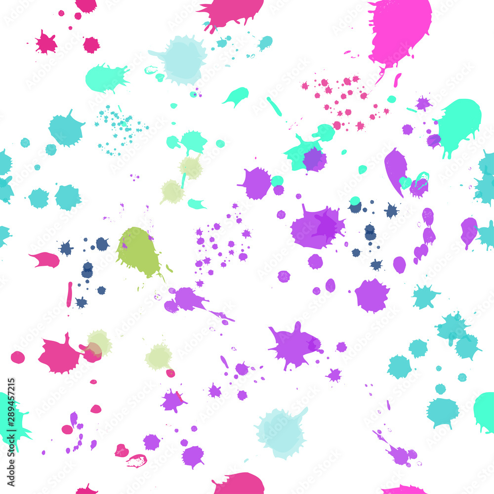  Seamless pattern: isolated multicolored blots on a white background. Watercolor, vector. Illustration.