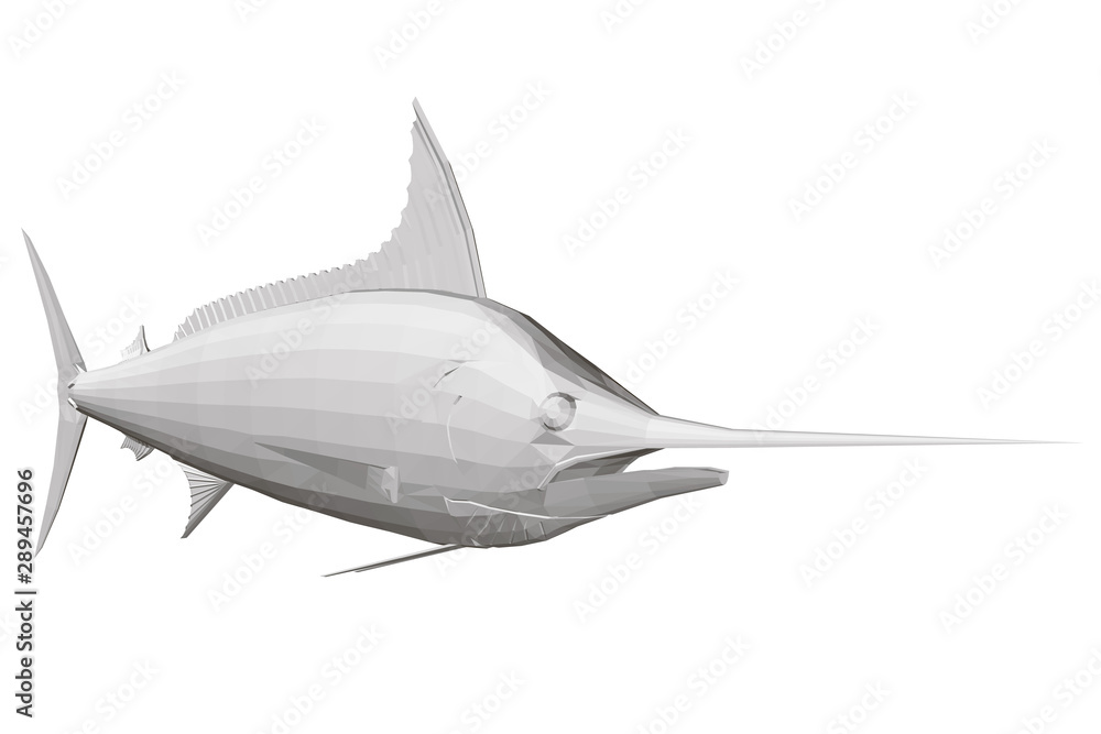 Obraz premium Polygonal fish sword. View isometric. 3D. Vector illustration.