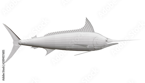 Polygonal fish sword. Side view. 3D. Vector illustration.