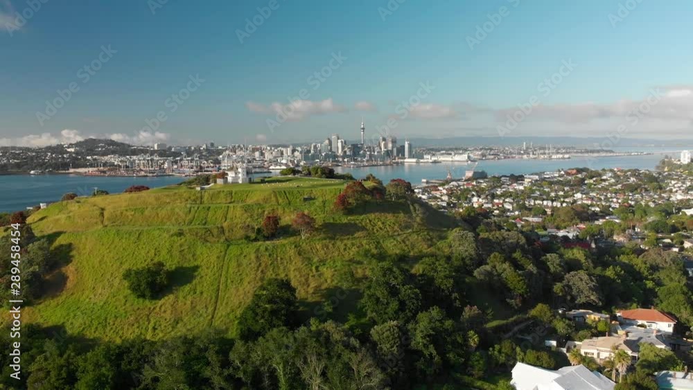 Aerial shot of Mount Victoria and Sky Tower in Auckland, New Zealand Aerial shot of Mount Victoria and Sky Tower in Auckland, New Zealand